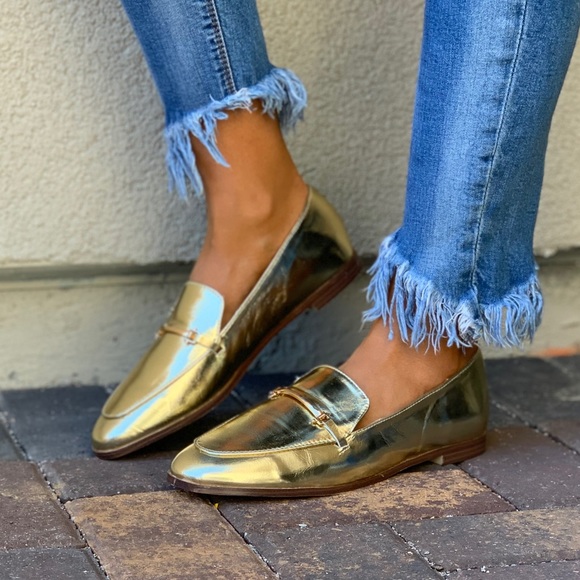 Gold Bar Hardware Slip On Boyfriend Loafers - Picture 2 of 8